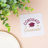 Maroon graduation cap coaster front detail