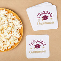 Maroon graduation coaster thickness close-up