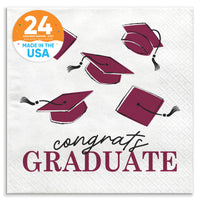 Napkins - Maroon Graduation - 24 Ct