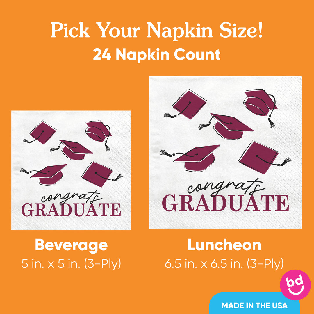 Maroon Graduation Party Napkins 24ct beverage and luncheon size