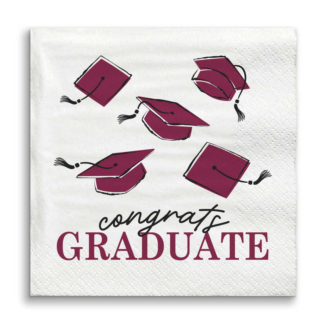 Maroon Congrats Graduate napkin design close-up