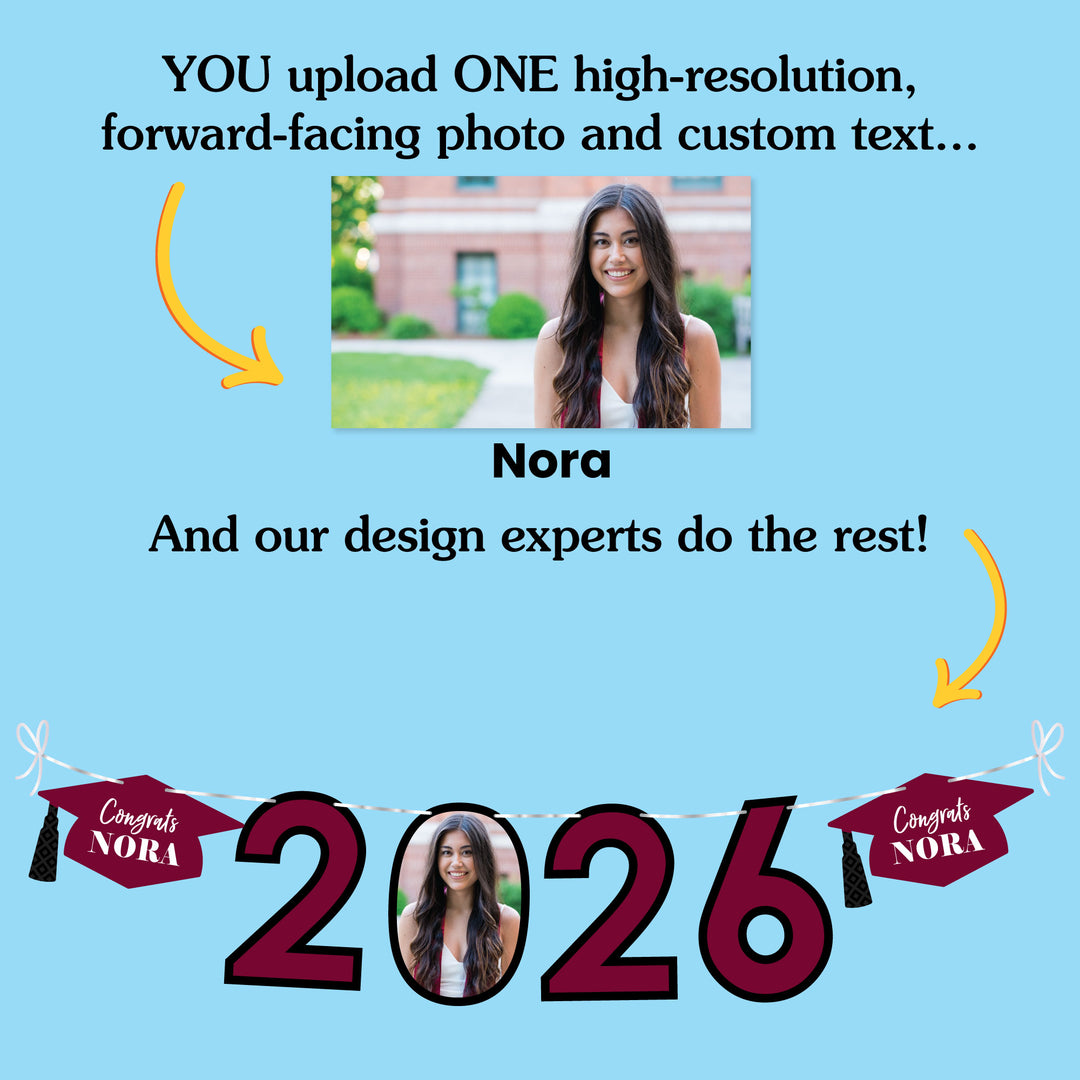 Custom Photo Maroon Grad Letter Banner
