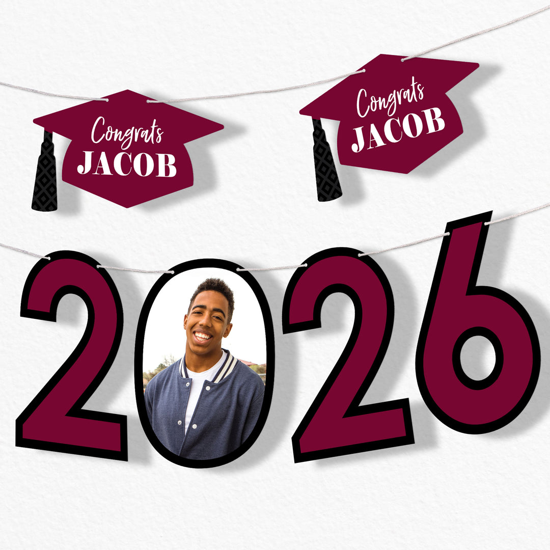 Custom Photo Maroon Grad Letter Banner