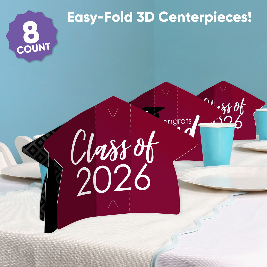 Maroon Graduation 3D Centerpieces - 8 Ct
