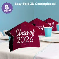 Maroon Graduation 3D Centerpieces - 8 Ct
