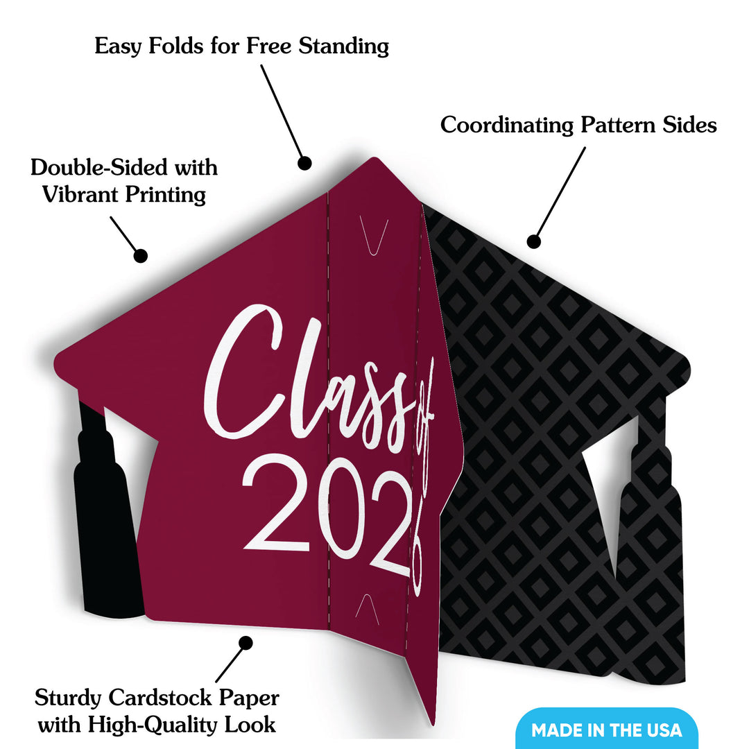 Maroon Graduation 3D Centerpieces - 8 Ct