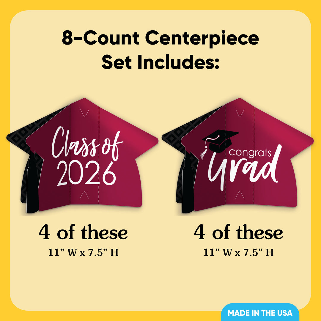 Maroon Graduation 3D Centerpieces - 8 Ct