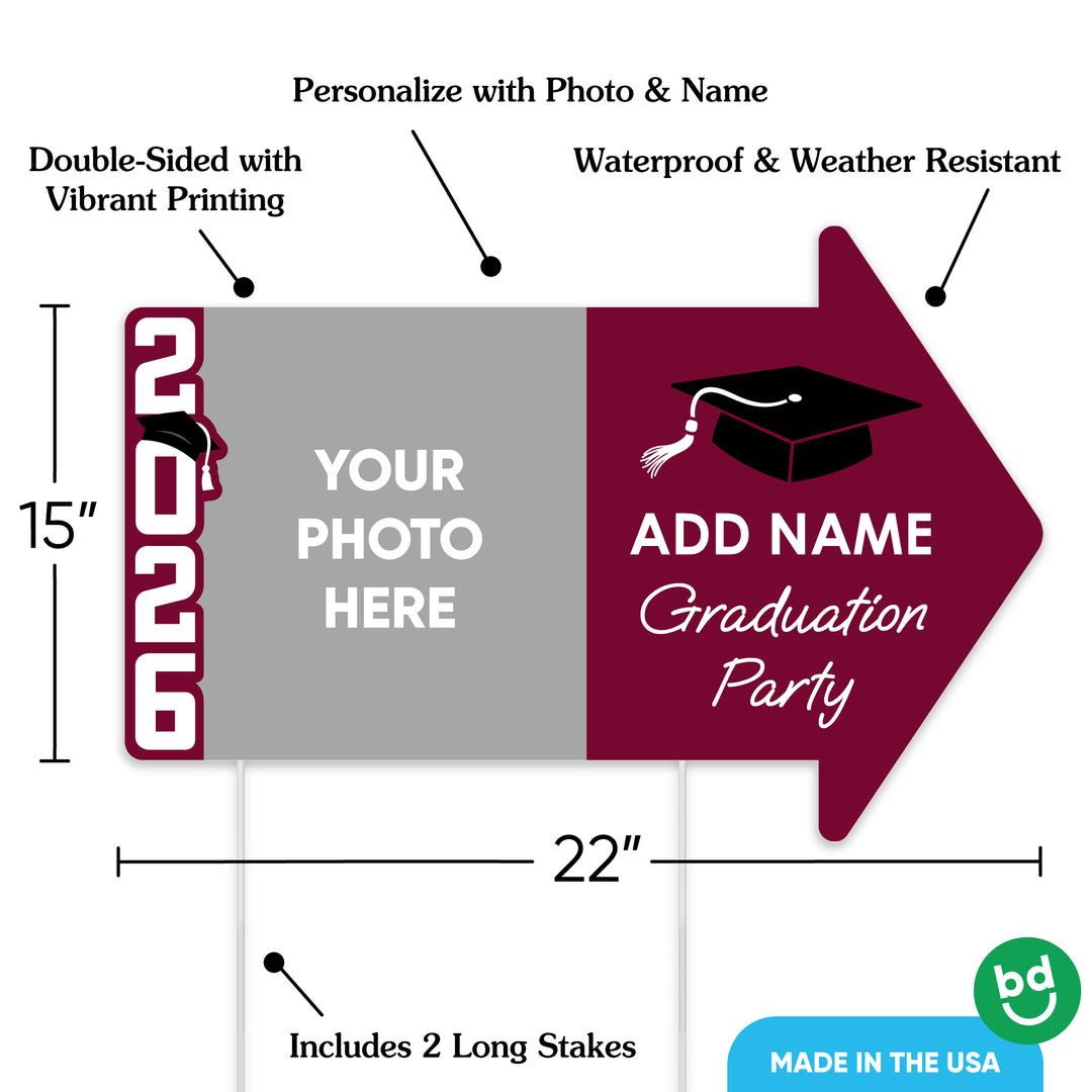 Custom Maroon Grad Yard Sign Arrows - 1 Ct