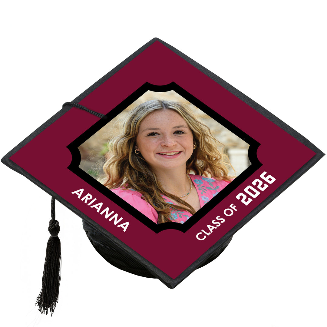 Maroon personalized graduation cap cover Class of 2026