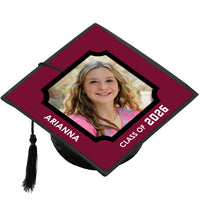 Maroon personalized graduation cap cover Class of 2026