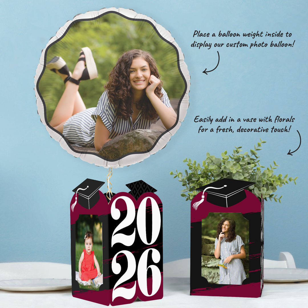 Maroon Graduation Photo Centerpieces - 8 Ct