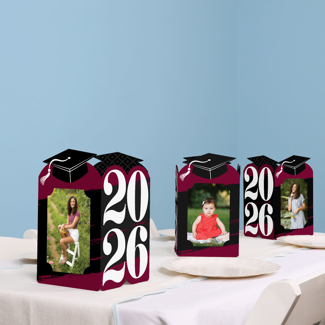 Maroon Graduation Photo Centerpieces - 8 Ct