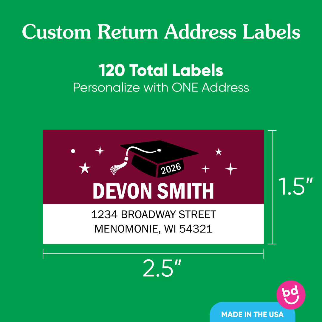 Custom Text Maroon Graduation Return Address Labels - 120 Ct