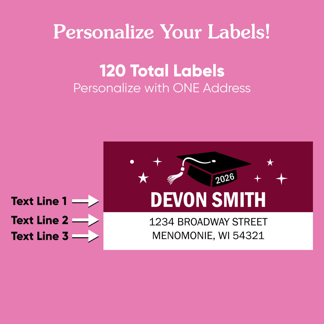 Custom Text Maroon Graduation Return Address Labels - 120 Ct
