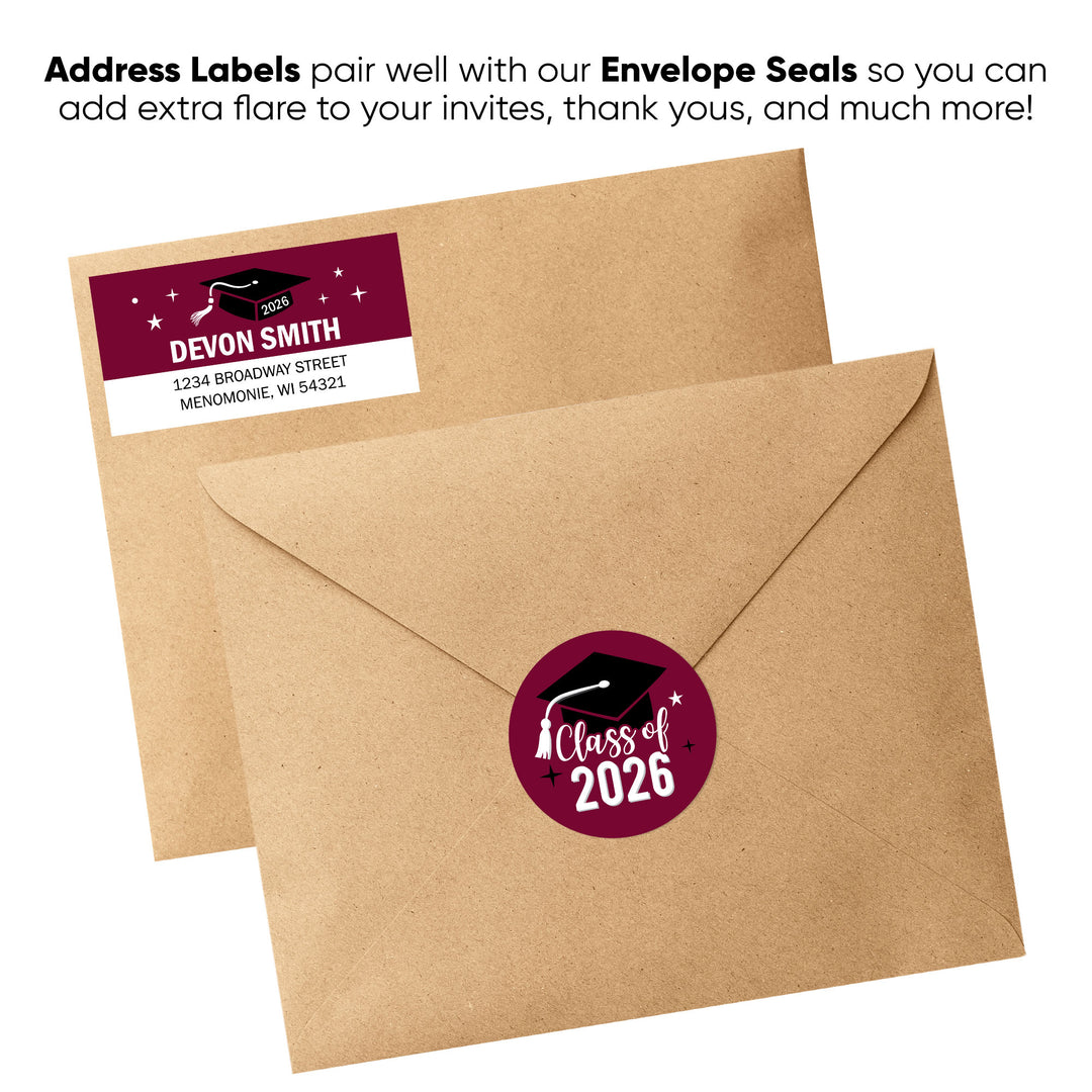 Custom Text Maroon Graduation Return Address Labels - 120 Ct