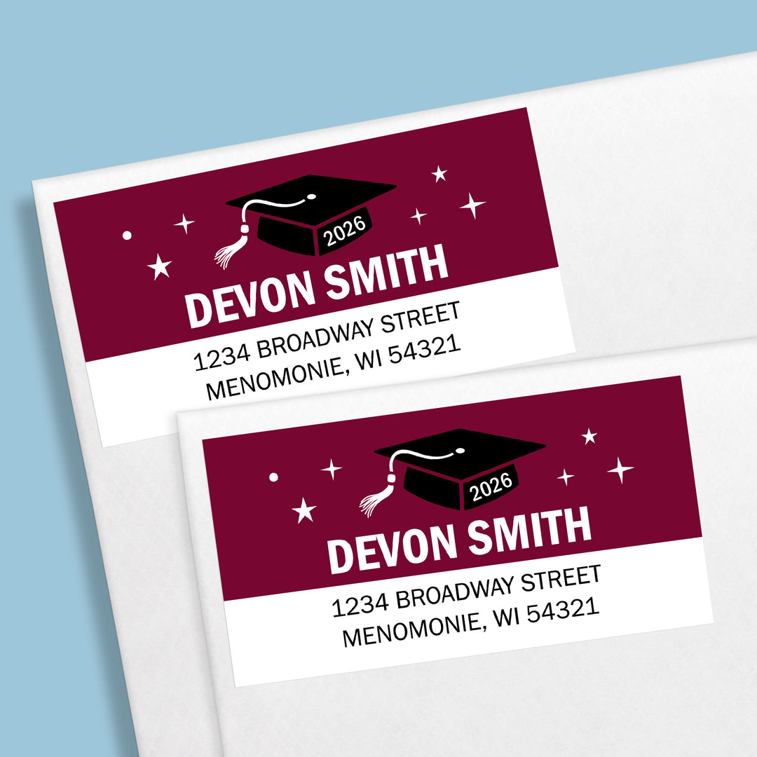 Custom Text Maroon Graduation Return Address Labels - 120 Ct