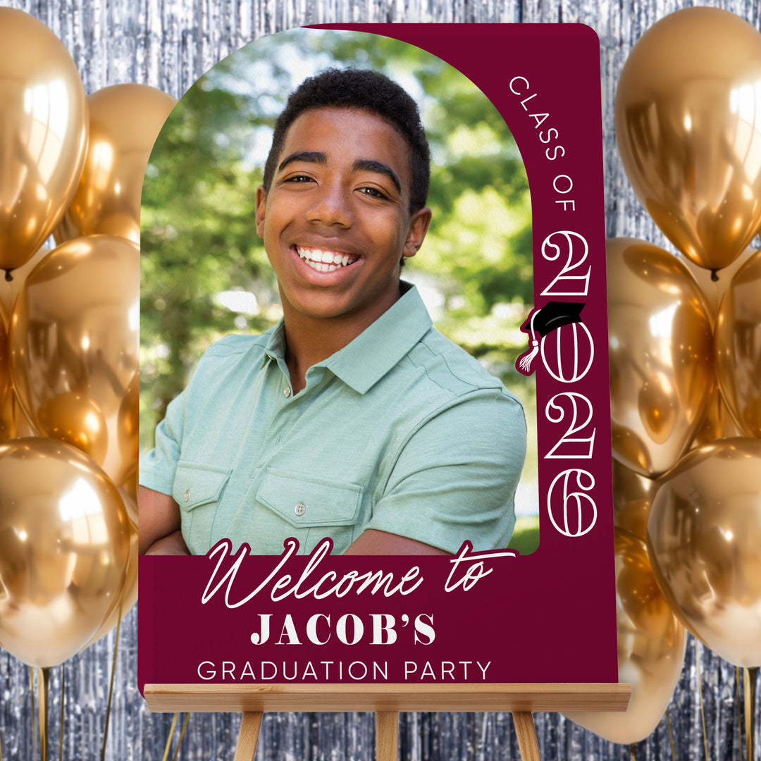 Custom Photo Grad Welcome Sign Maroon
