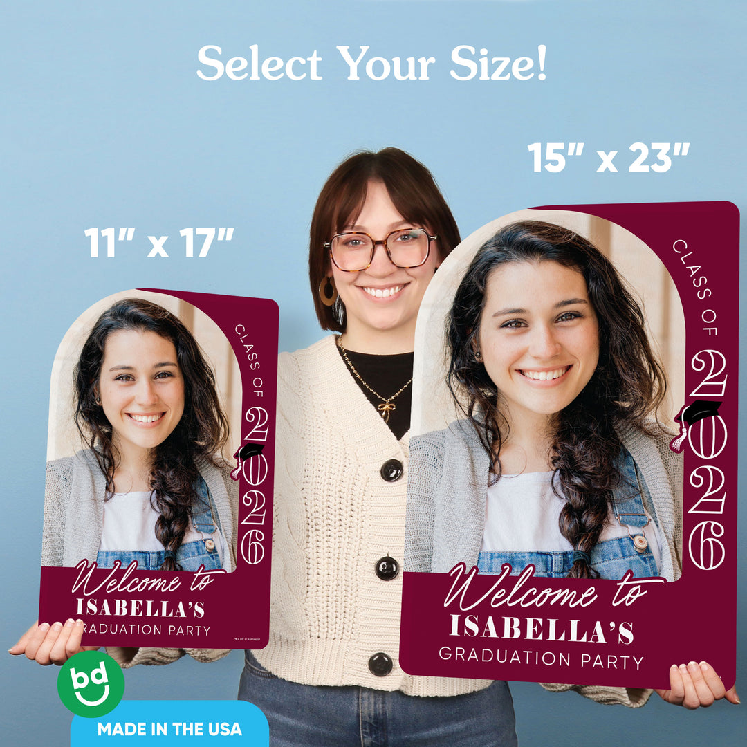 Custom Photo Grad Welcome Sign Maroon
