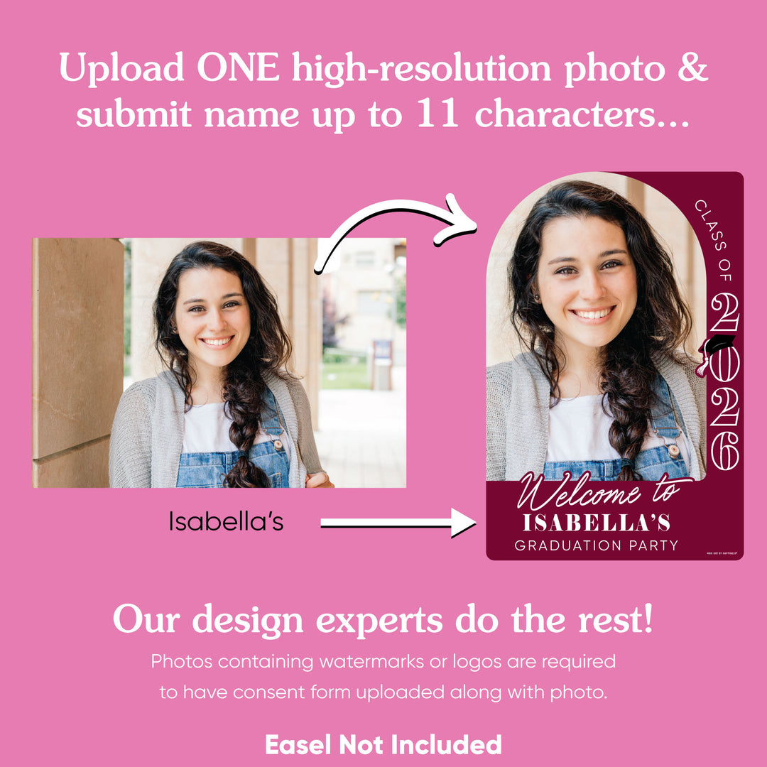 Custom Photo Grad Welcome Sign Maroon