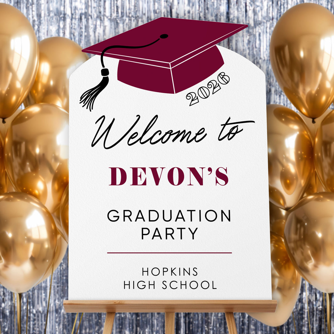 Custom Text Maroon Grad Welcome Sign