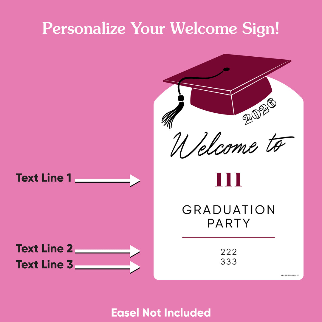 Custom Text Maroon Grad Welcome Sign