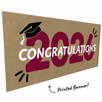 Maroon 2026 graduation banner close-up