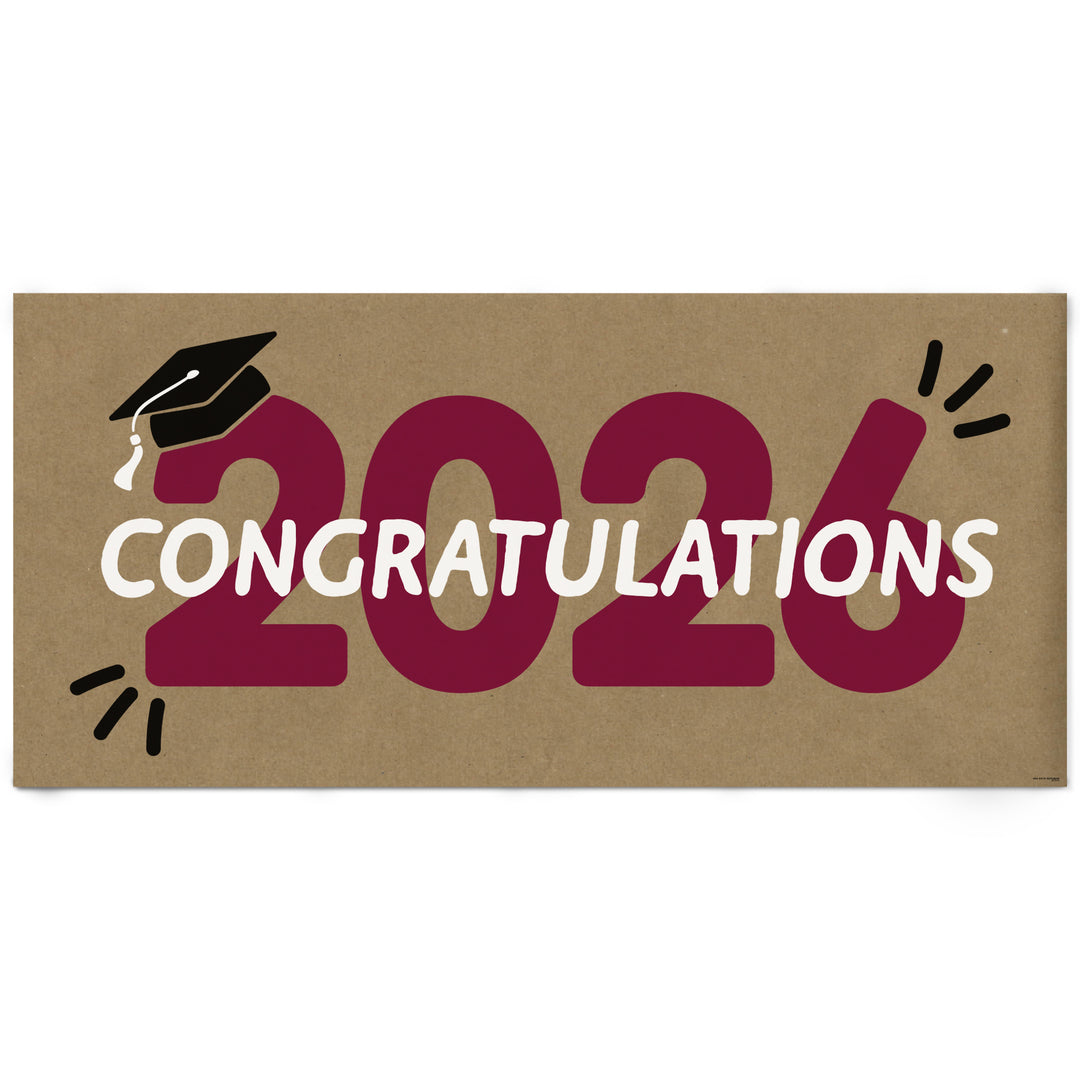 Maroon Class of 2026 graduation kraft banner decor