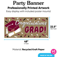 Maroon graduation banner printed on recycled kraft paper