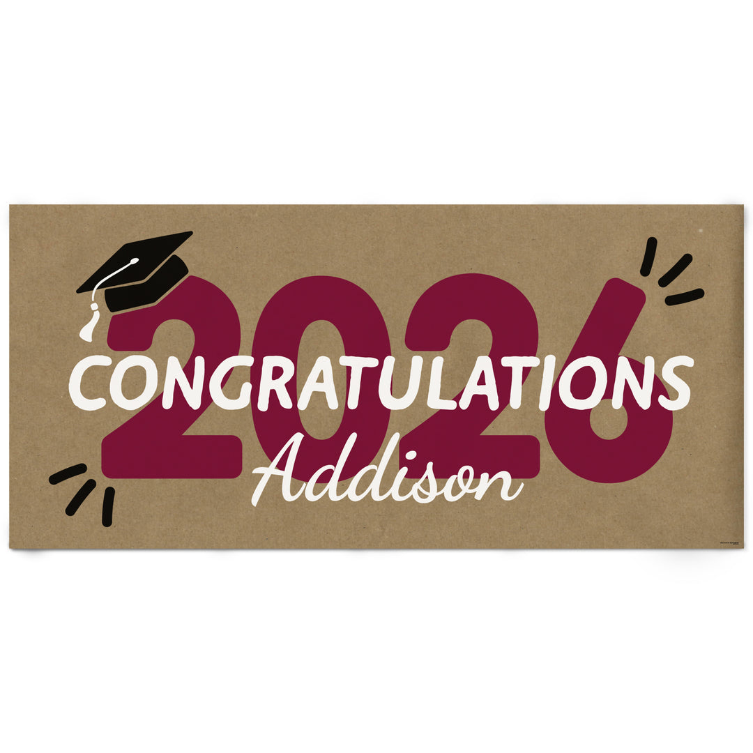 Maroon Class of 2026 graduation kraft paper banner decor