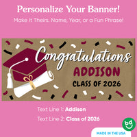 Custom name maroon graduation banner on kraft paper