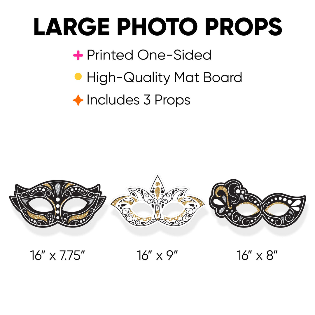 Masquerade - Mask Decorations - Venetian Mask Party Large Photo Props - 3 Pc