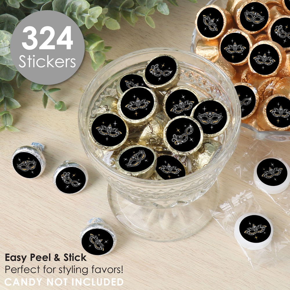 Masquerade - Venetian Mask Party Small Round Candy Stickers - Party Favor Labels - 324 Count