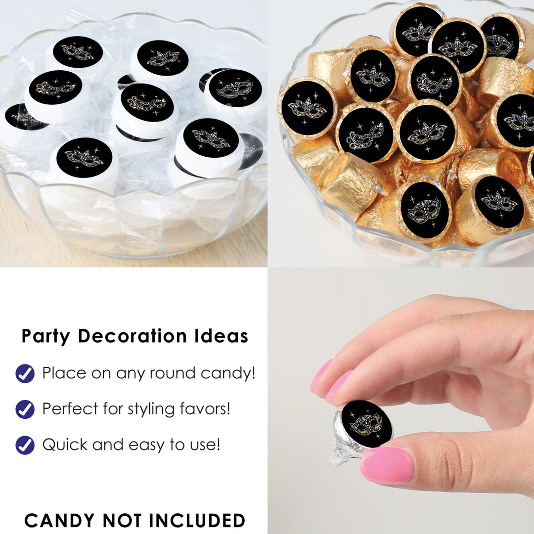 Masquerade - Venetian Mask Party Small Round Candy Stickers - Party Favor Labels - 324 Count