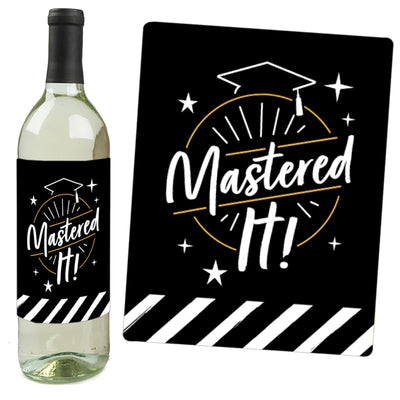 Mastered It - Master's Degree Graduation Party Decorations for Women and Men - Wine Bottle Label Stickers - Set of 4