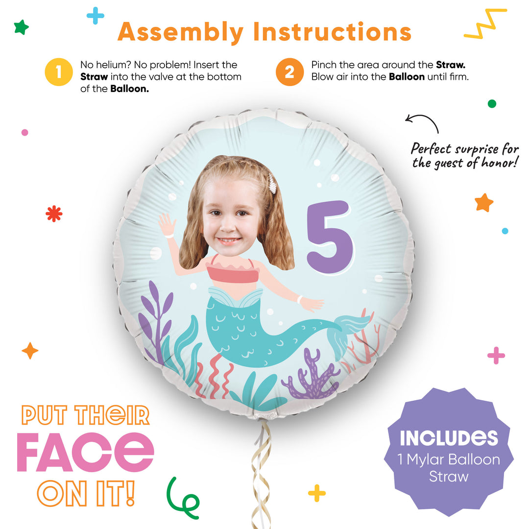 Custom Face Balloon - Mermaid - Double Sided - 1 Ct
