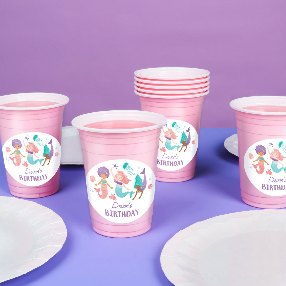 Custom Text Party Cups - Mermaid - 16 Ct