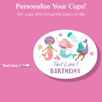 Custom Text Party Cups - Mermaid - 16 Ct