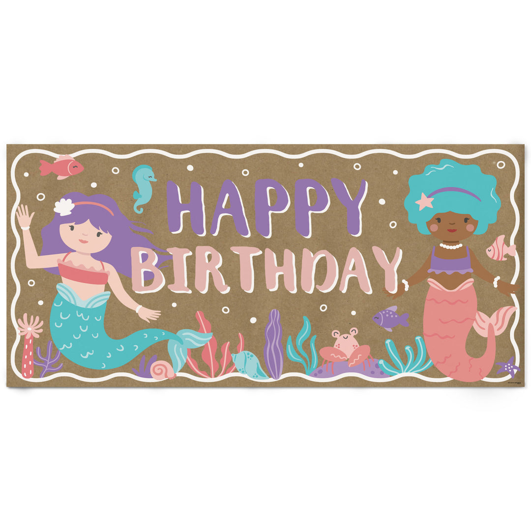 Mermaid happy birthday kraft paper banner ocean theme