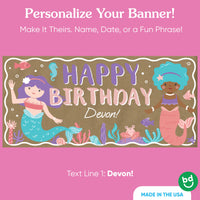 Custom name printed on mermaid birthday banner