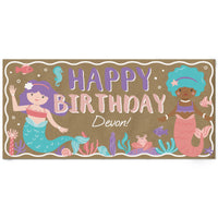 Personalized Mermaid Happy Birthday kraft paper banner