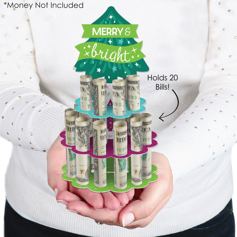 Merry and Bright Trees - DIY Colorful Whimsical Christmas Party Money Holder Gift - Cash Cake