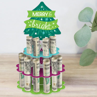 Merry and Bright Trees - DIY Colorful Whimsical Christmas Party Money Holder Gift - Cash Cake