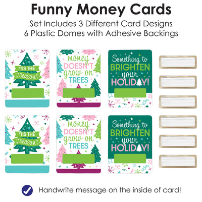 Merry and Bright Trees - DIY Assorted Colorful Whimsical Christmas Party Cash Holder Gift - Funny Money Cards - Set of 6