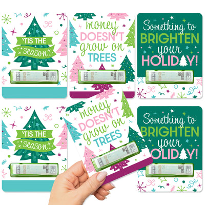 Merry and Bright Trees - DIY Assorted Colorful Whimsical Christmas Party Cash Holder Gift - Funny Money Cards - Set of 6