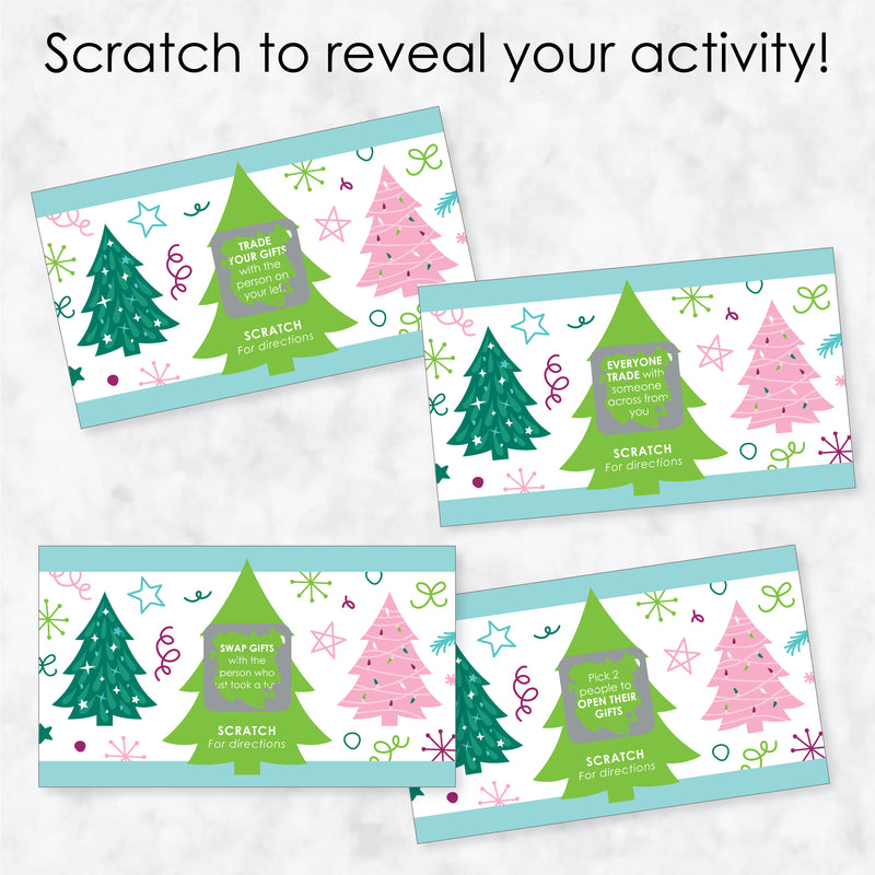 Merry and Bright Trees - Colorful Whimsical Christmas Party Gift Exchange Game Scratch Off Cards - 22 Count