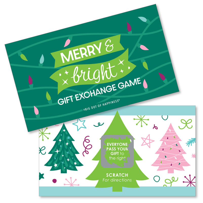 Merry and Bright Trees - Colorful Whimsical Christmas Party Gift Exchange Game Scratch Off Cards - 22 Count