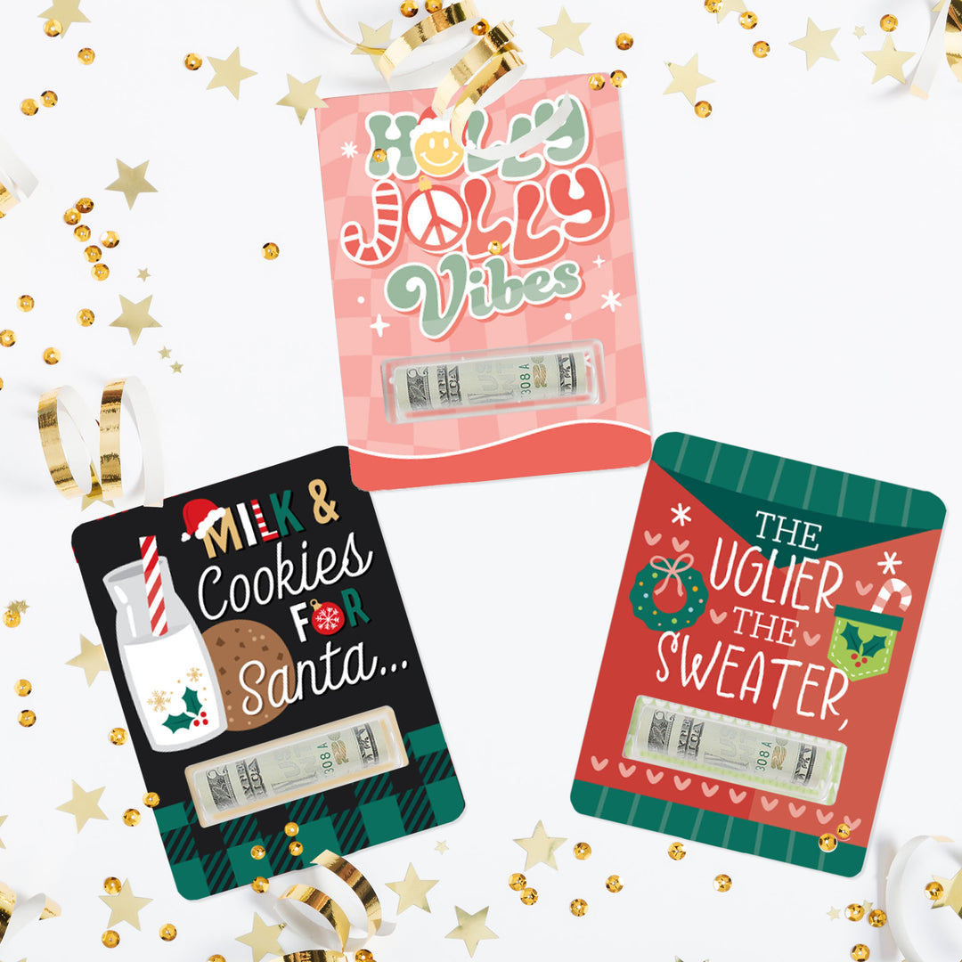 Merry Christmas Cards - DIY Assorted Holiday Party Cash Holder Gift - Funny Money Cards - Set of 6