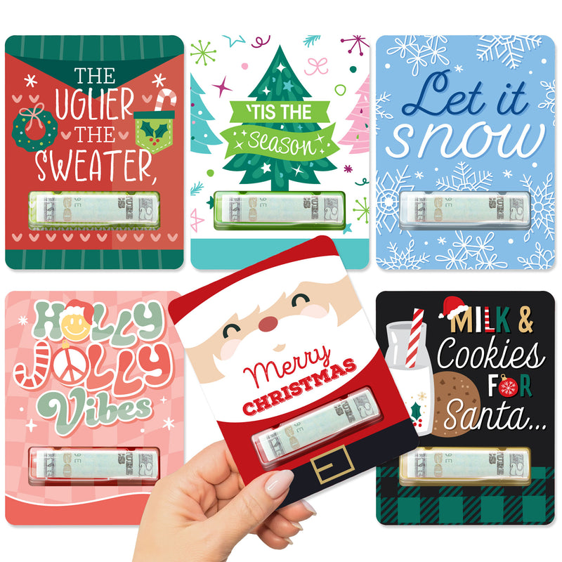 Merry Christmas Cards - DIY Assorted Holiday Party Cash Holder Gift - Funny Money Cards - Set of 6