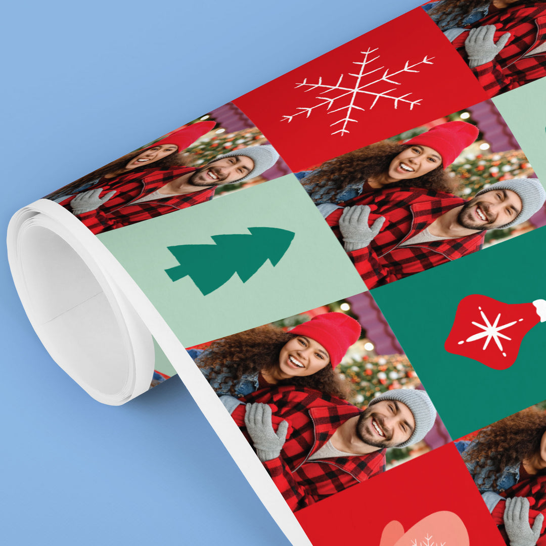Custom Photo Wrapping Paper - Merry Christmas Checkers