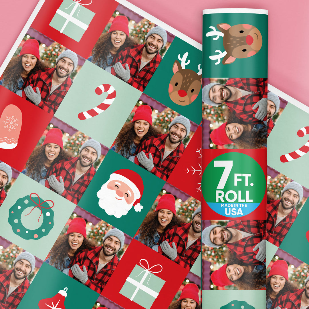 Custom Photo Wrapping Paper - Merry Christmas Checkers